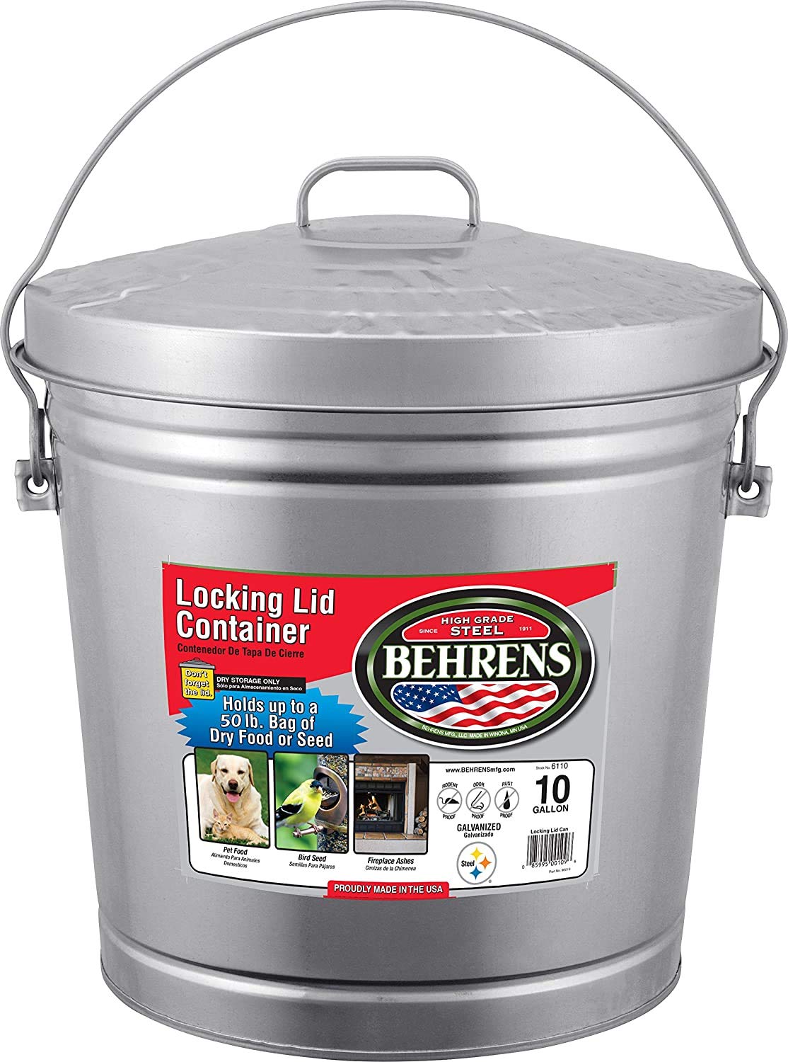 10 Gal Galvanized Steel Dry Storage Can with Locking Lid S9524