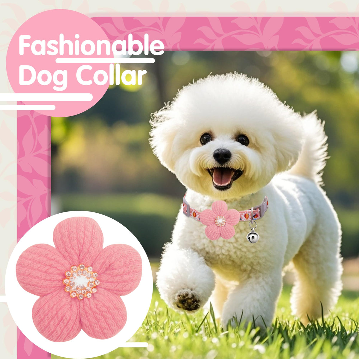 Small Dog Collar with Flower and Bell F319