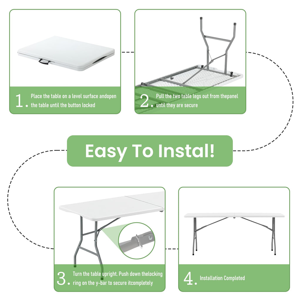 White Plastic Folding Table with Carry Handle Y3742