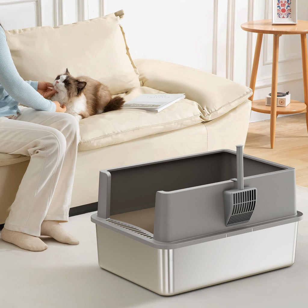 2 Pack 28" Extra Large Stainless Steel Cat Litter Boxes with Lid R65662