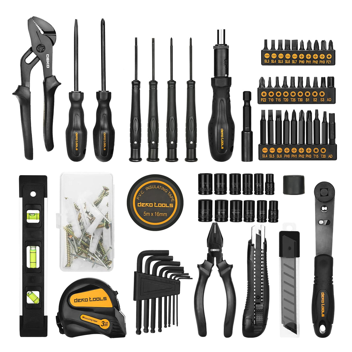 150 Piece General Household Hand Tool Kit with Plastic Toolbox Storage Case X3450
