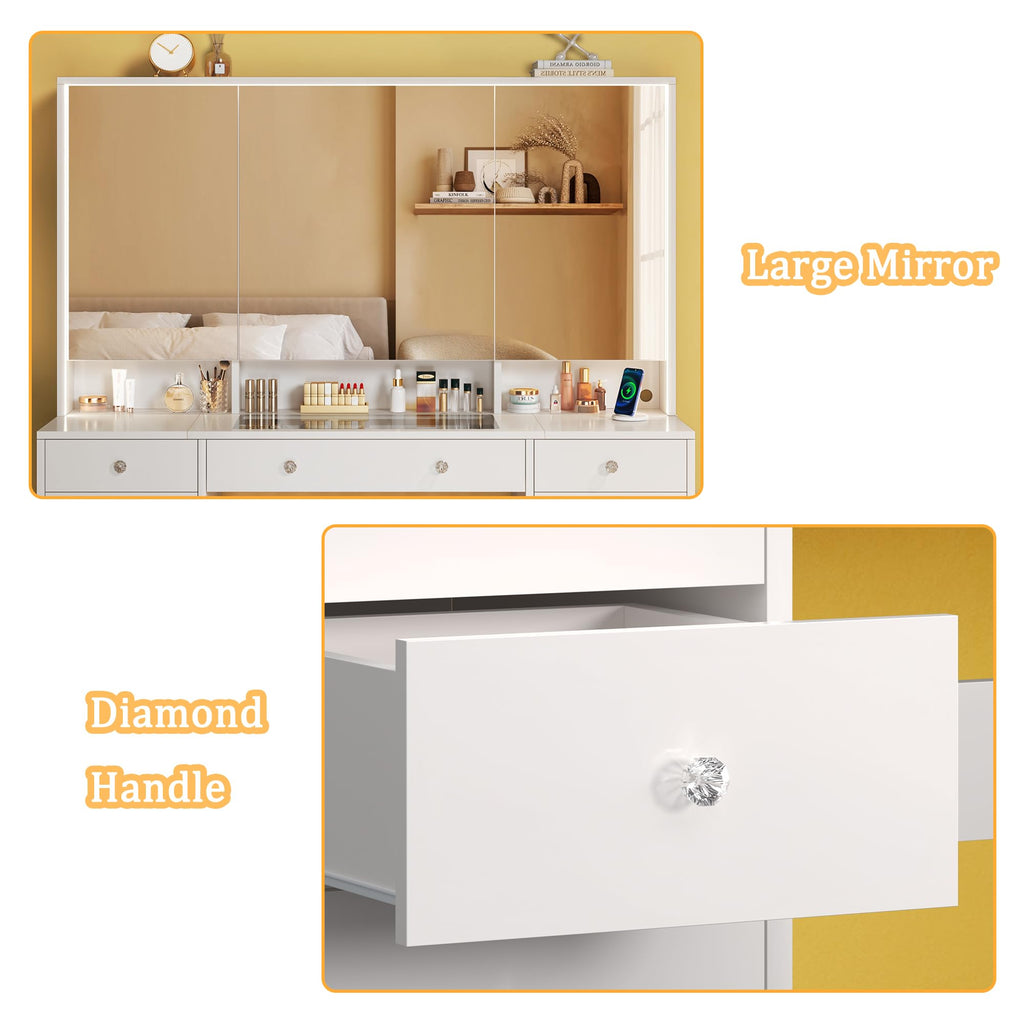 White Vanity Desk with Mirror and Lights V382