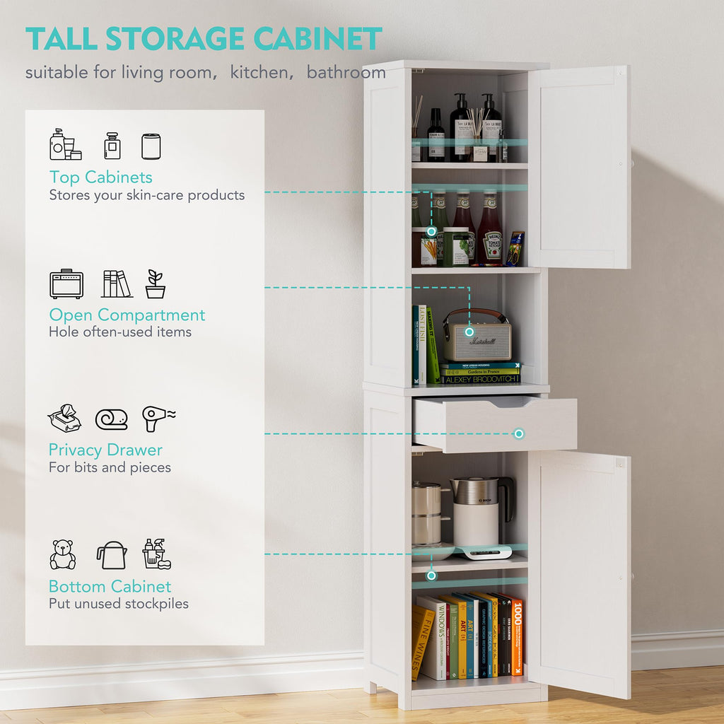 Tall Narrow Bathroom Storage Cabinet with Adjustable Shelves, White R102339