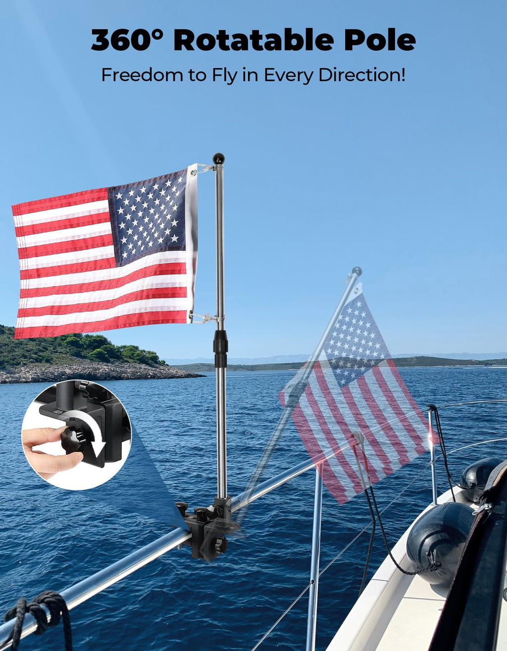 Stainless Steel 360° Rotating Boat Flag Pole Holder Q7279