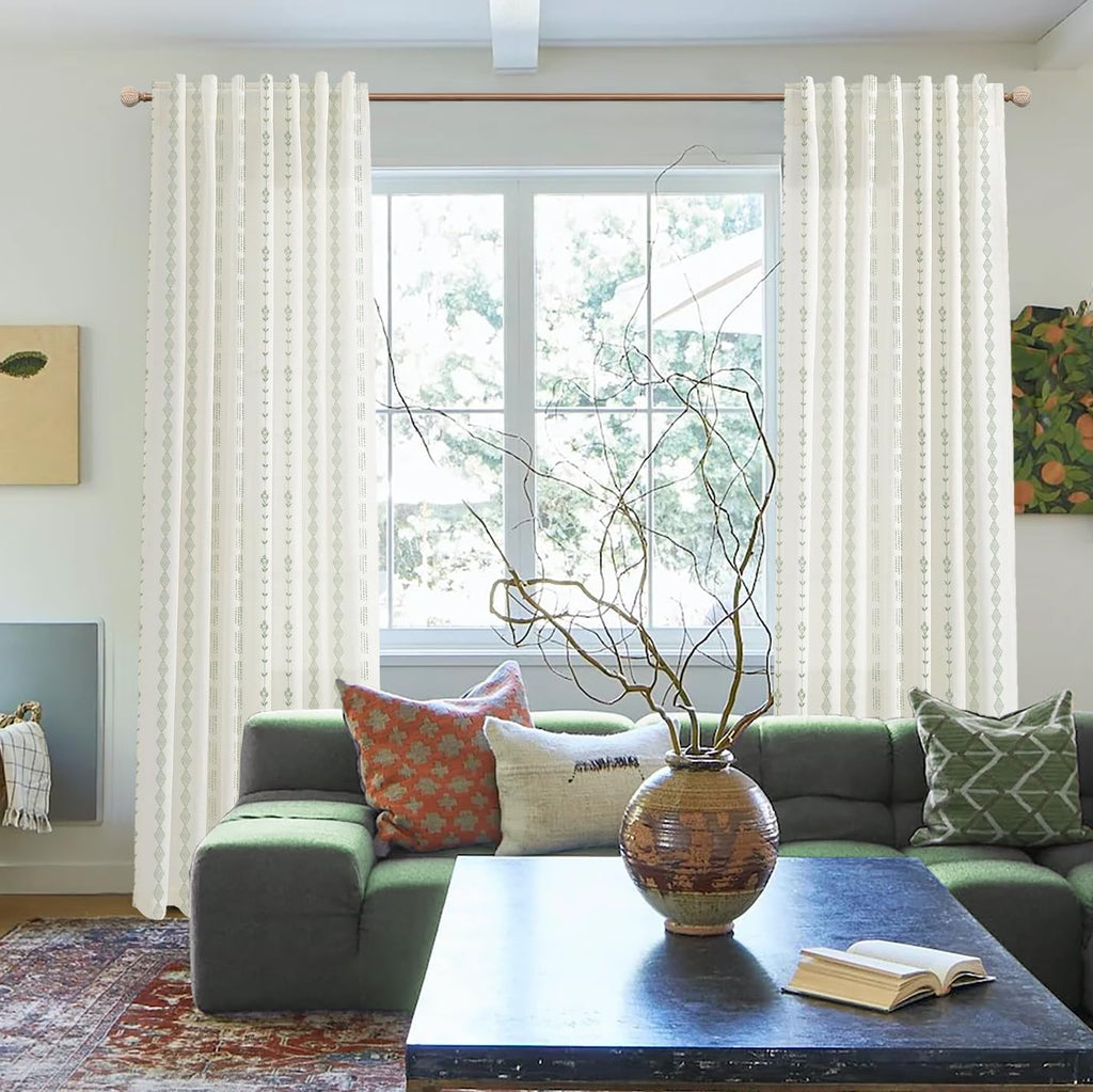 Green Striped Sheer Curtains 96 Inches Long Q847