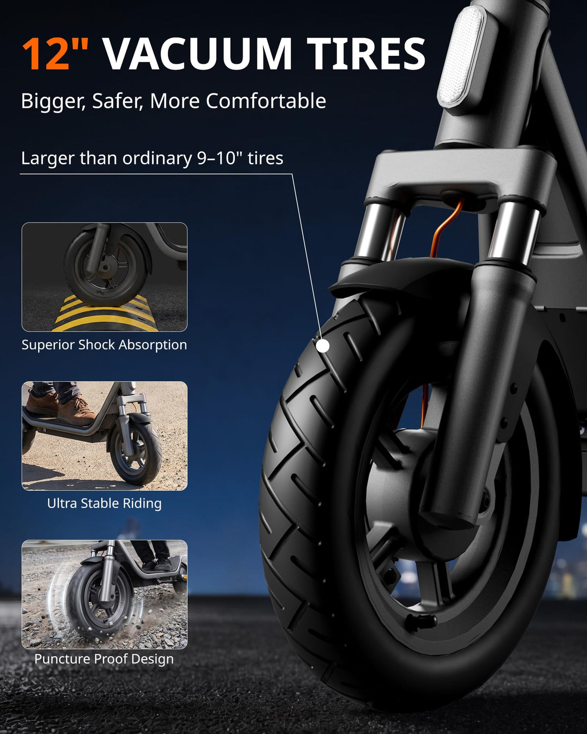 Electric Scooter for Adults, 20 MPH, 750W Peak Motor, 12" Tubeless Tires, Foldable Q875
