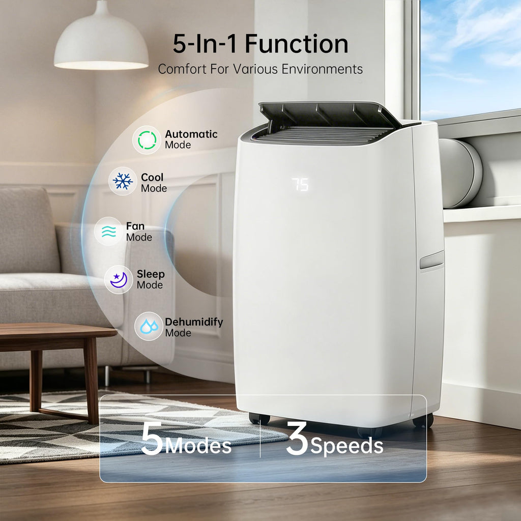 14000 BTU 5-in-1 Portable Air Conditioner with Remote Control and Window Kit Q6064