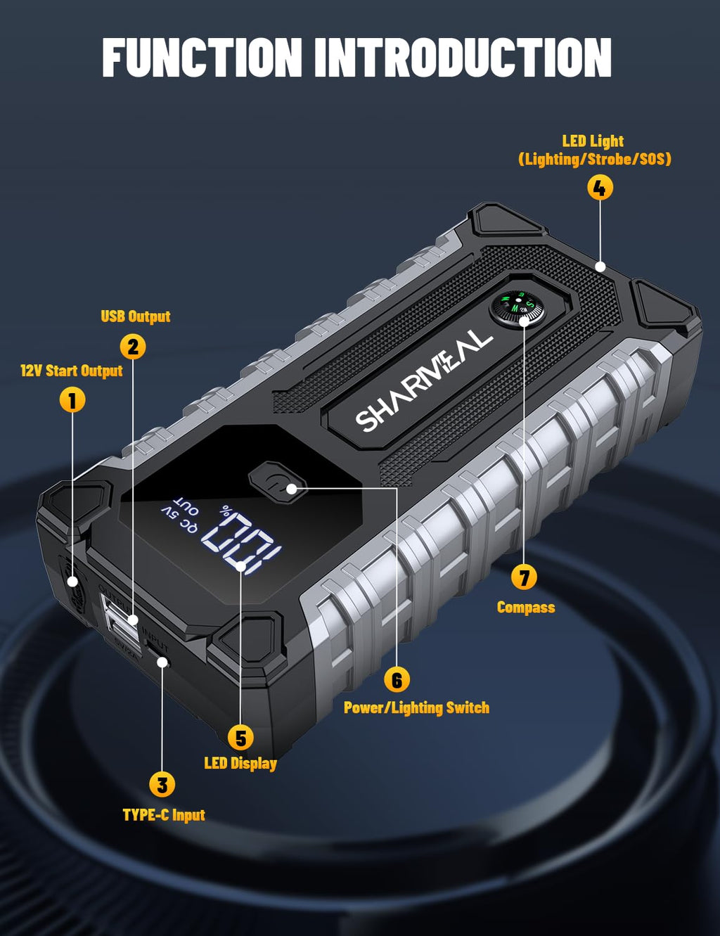 7000A 12V Portable Jump Starter with LED Light C184228