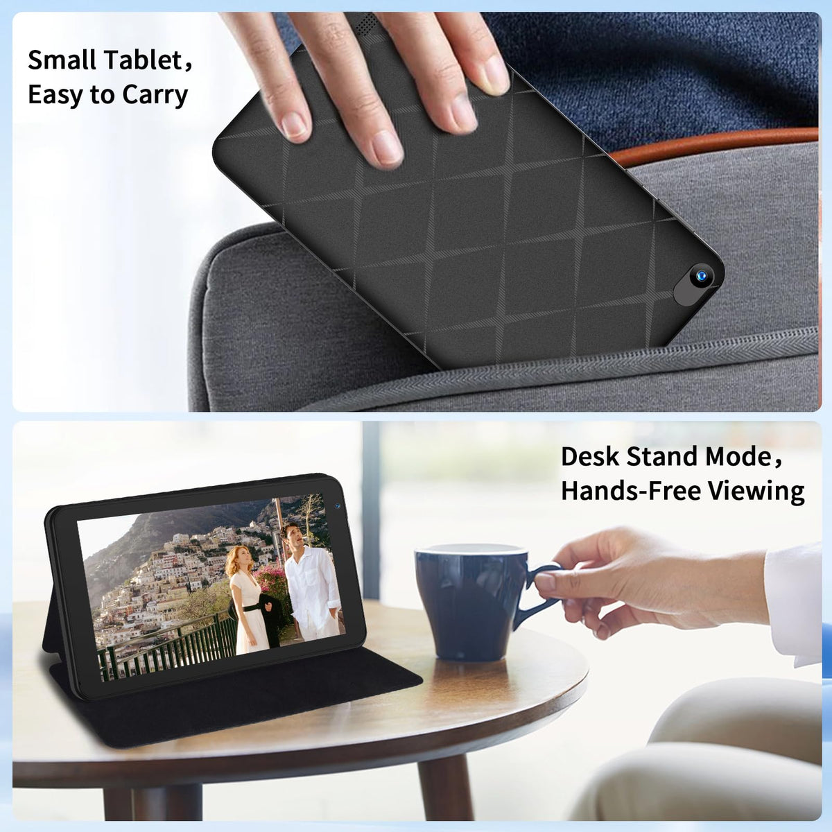 7 Inch Tablet with Case, 32GB+1TB Expand, 5G WiFi, IPS Display (Black) T34048