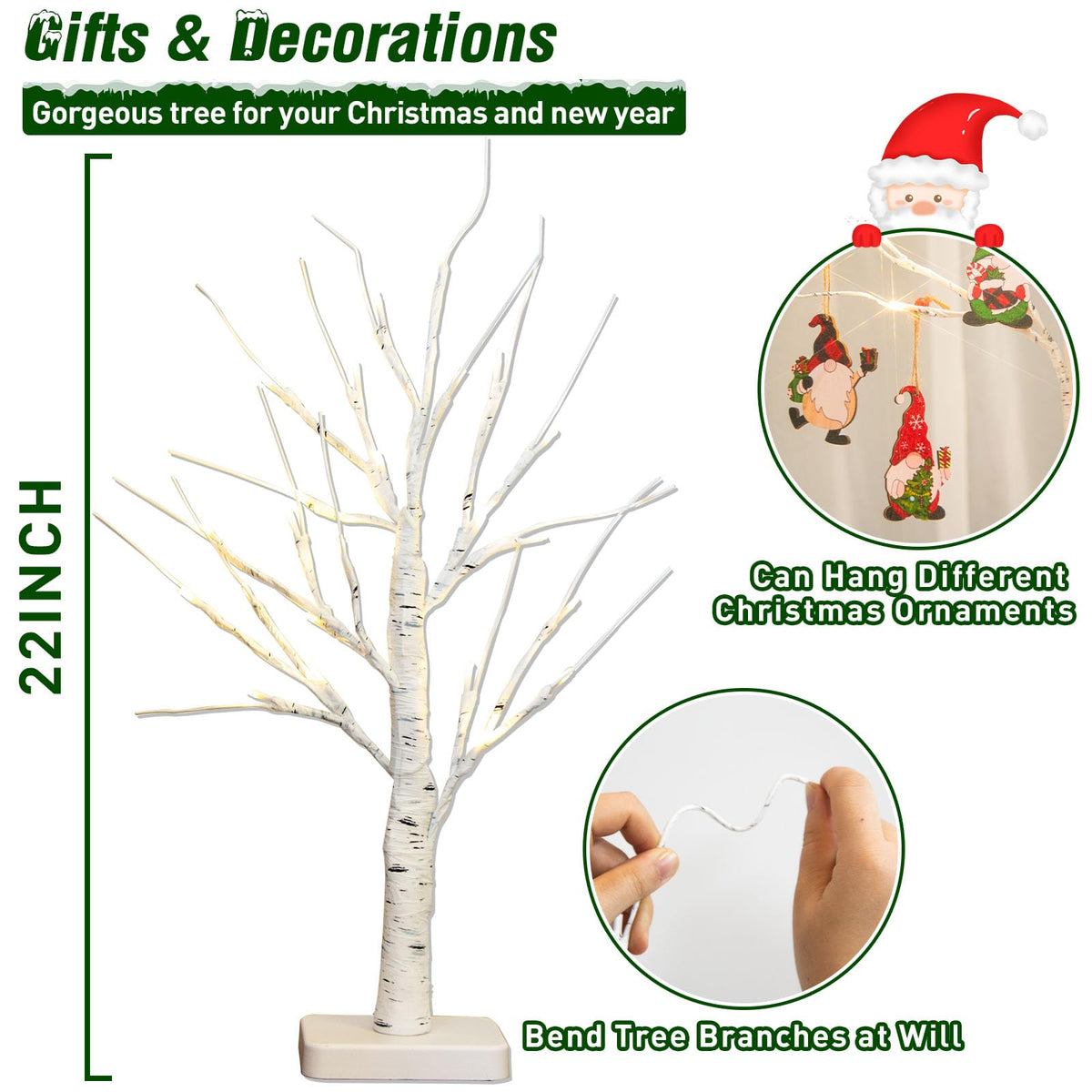 22" White Birch Tabletop Tree with LED Lights (4PK) D894175