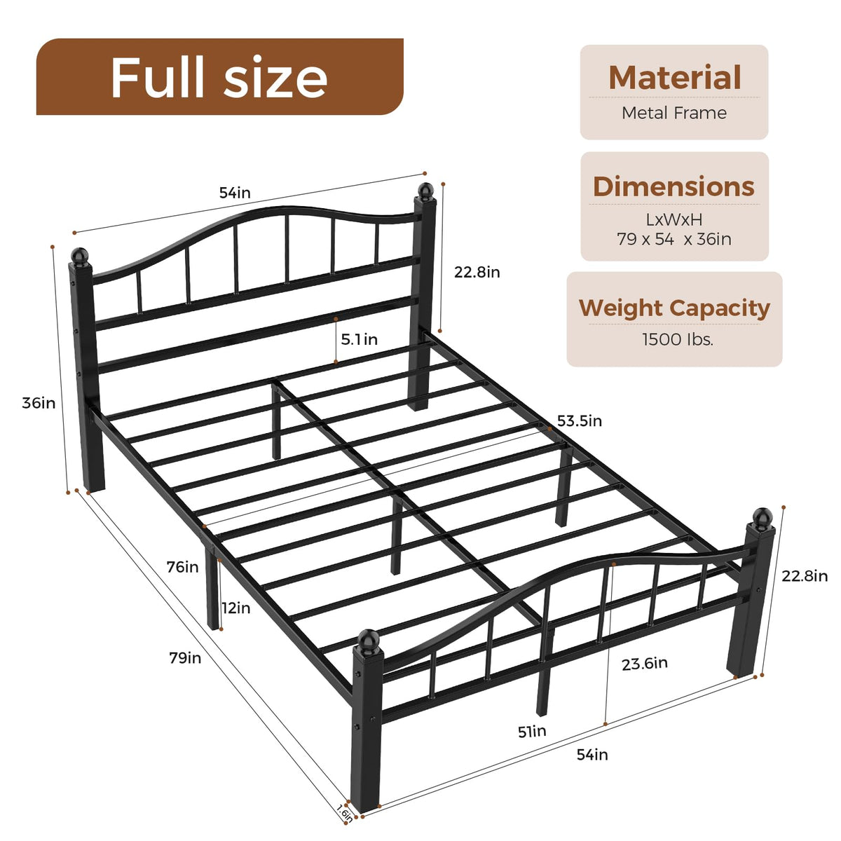 Full Size Bed Frames with Headboard M9072