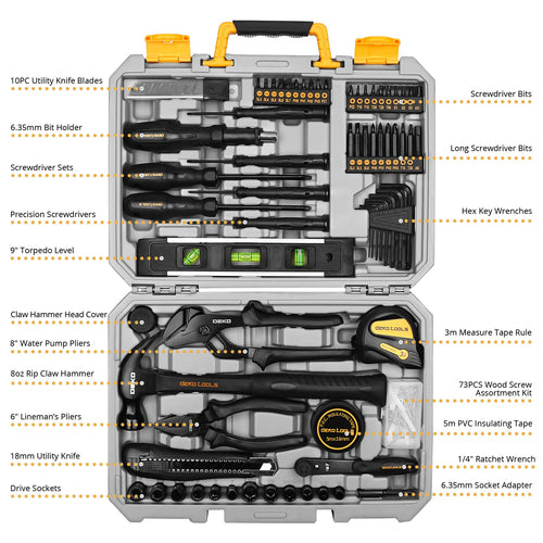 150 Piece General Household Hand Tool Kit with Plastic Toolbox Storage Case X3450