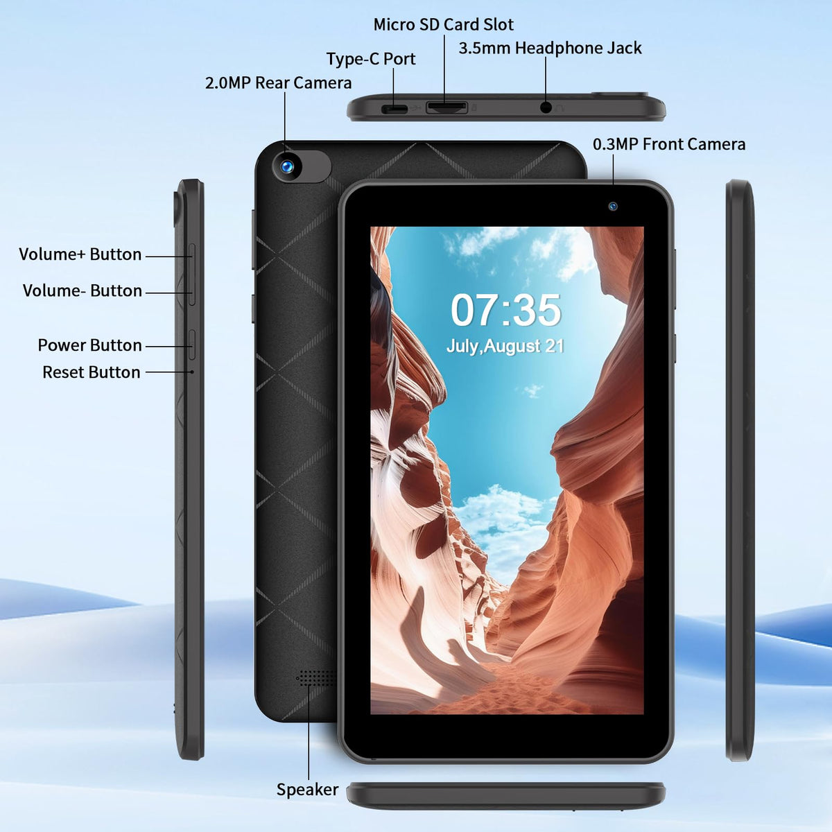 7 Inch Tablet with Case, 32GB+1TB Expand, 5G WiFi, IPS Display (Black) T34048