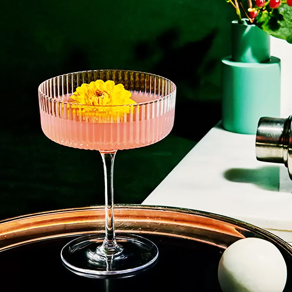 Ribbed Coupe Glasses Set of 6, 9 oz Crystal Cocktail Glassware S382