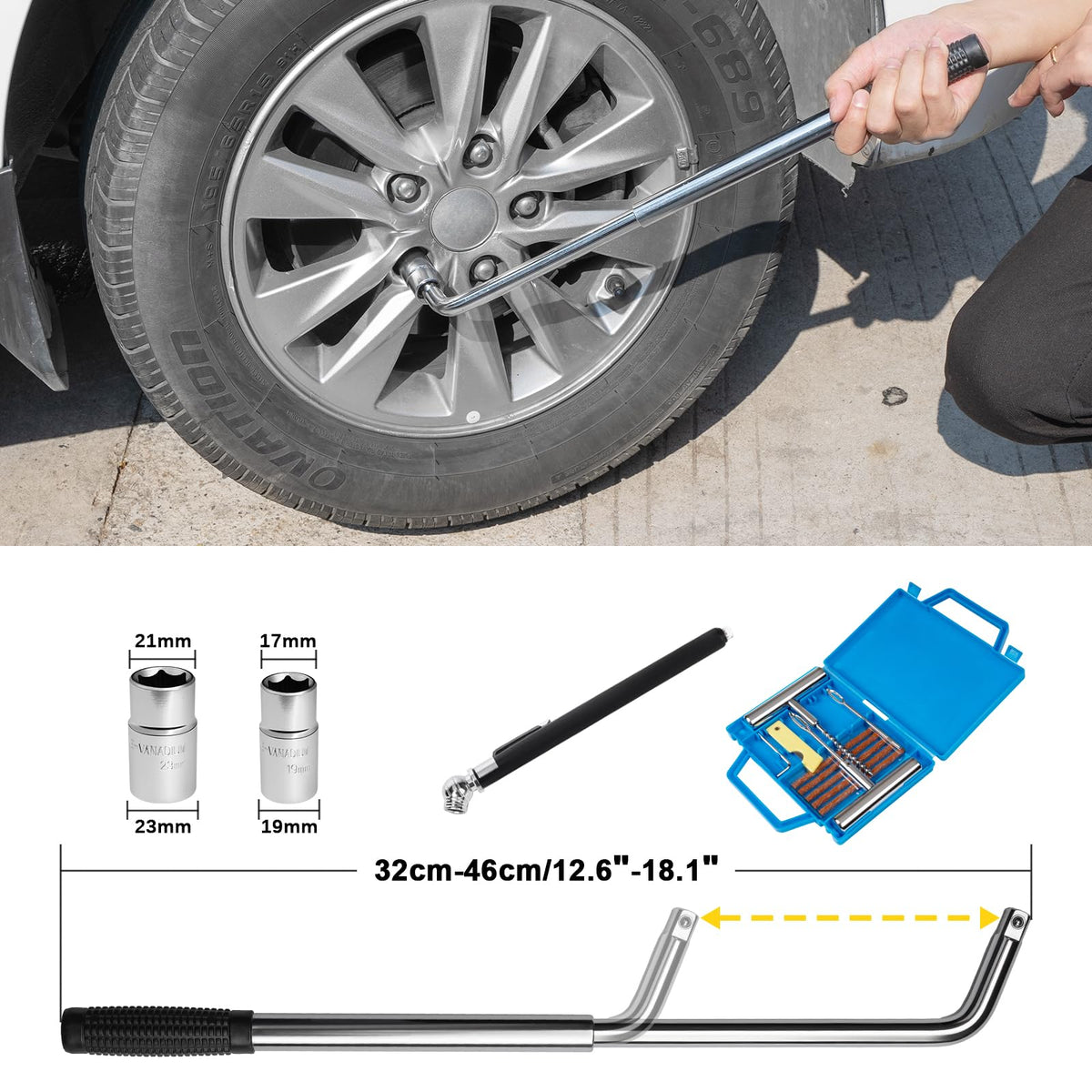 3 Ton Scissor Jack and Jack Stands Kit with Lug Wrench O475