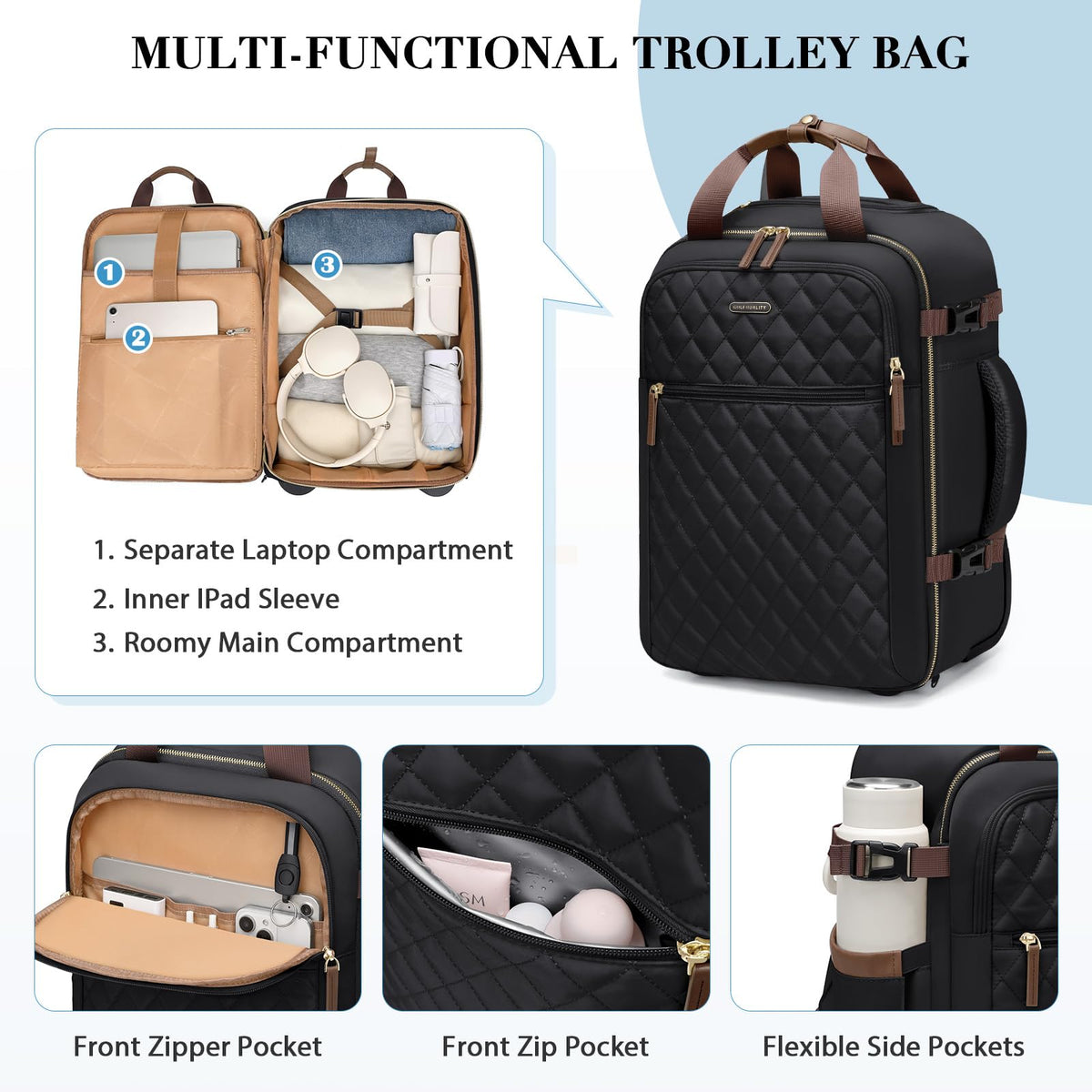 Black Rolling Laptop Backpack with Wheels S505161