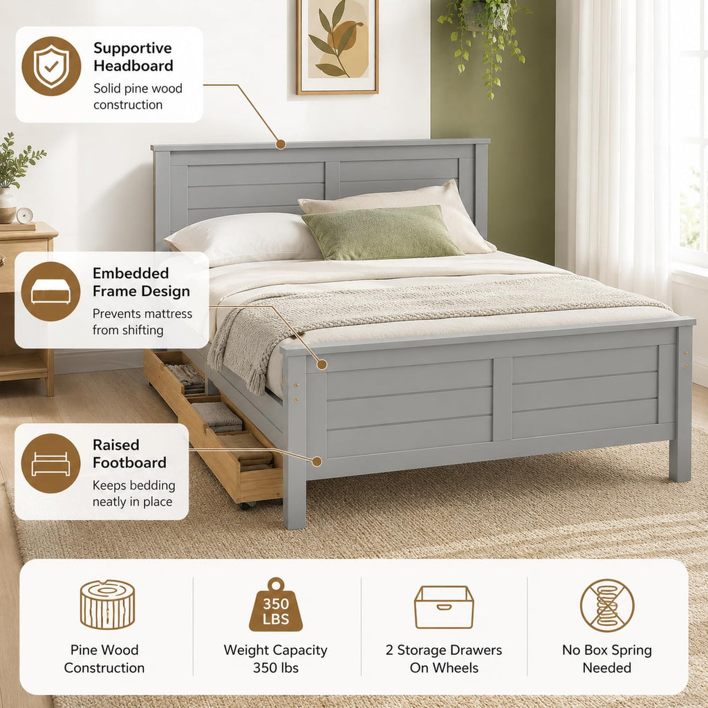 Wood Bed Frame with 2 Drawers & Headboard I812133