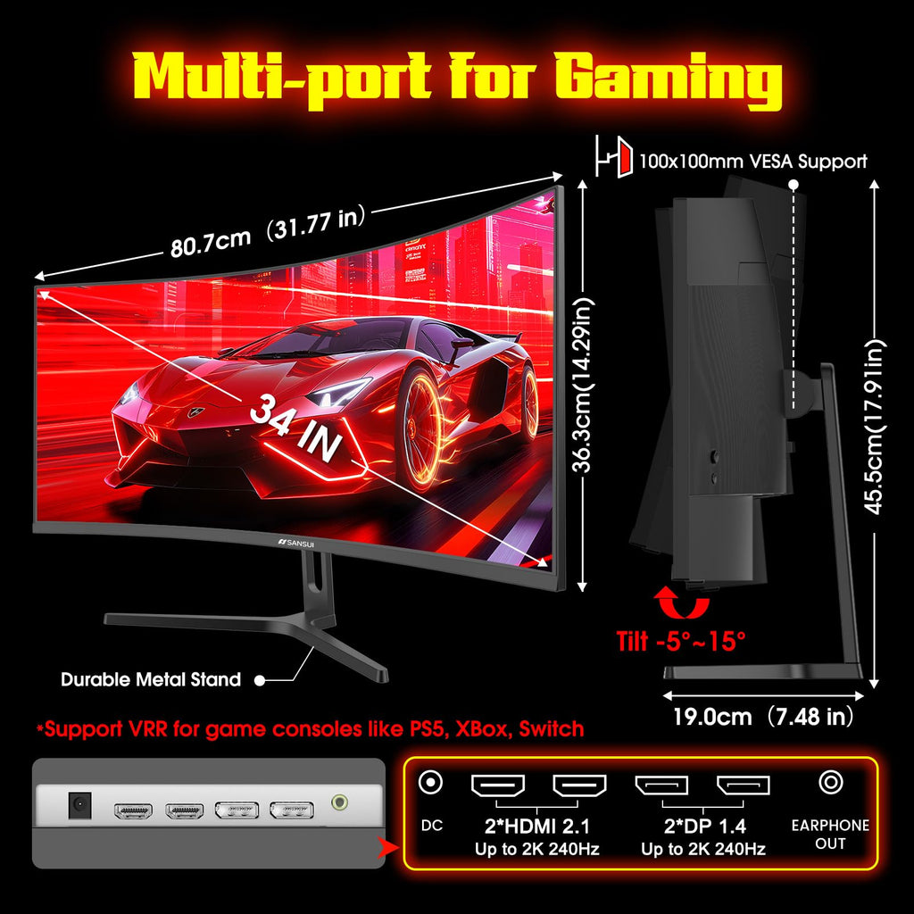 34 Inch Curved 240Hz UWQHD Gaming Monitor U51602