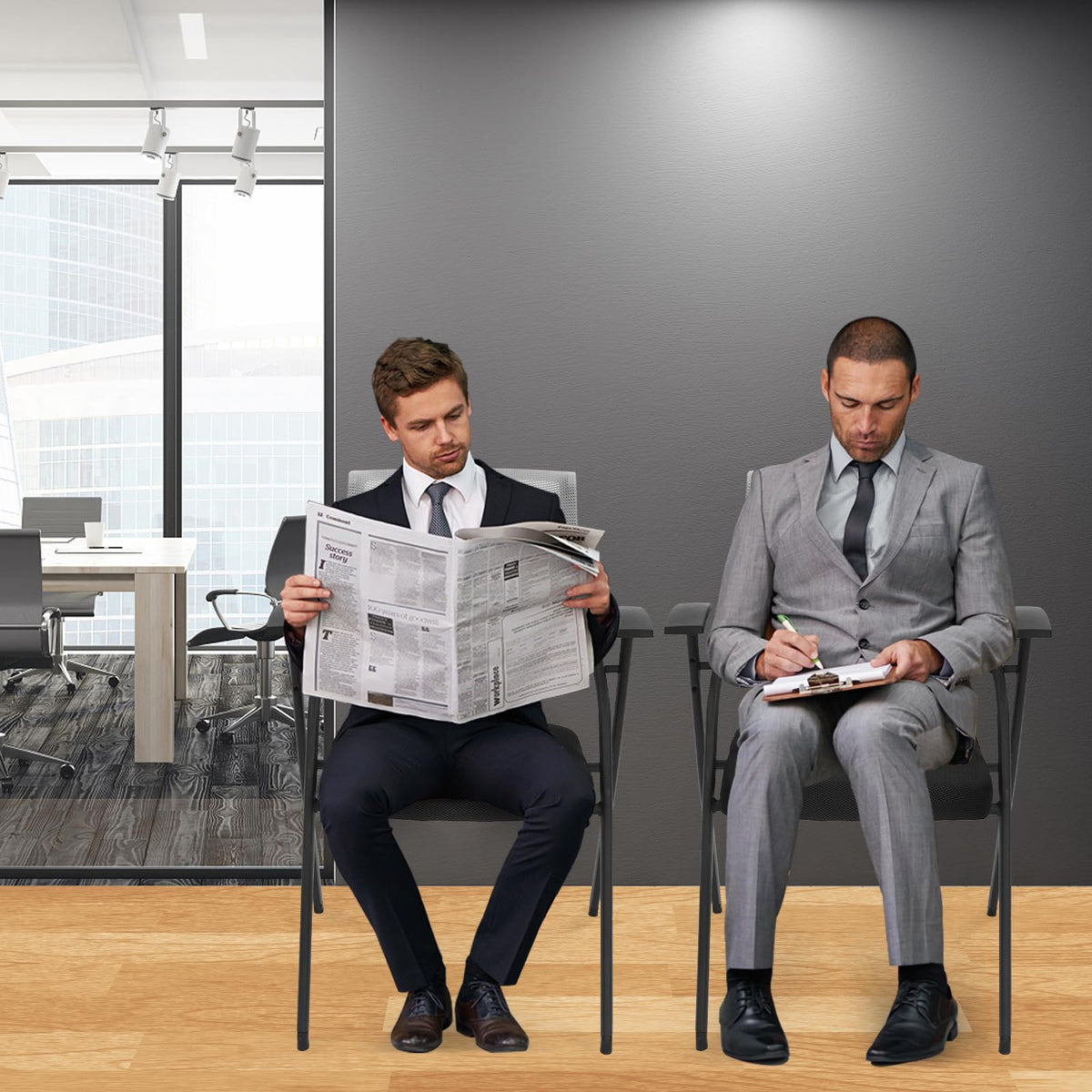 Grey Stackable Folding Mesh Office Chair with Arms M8197