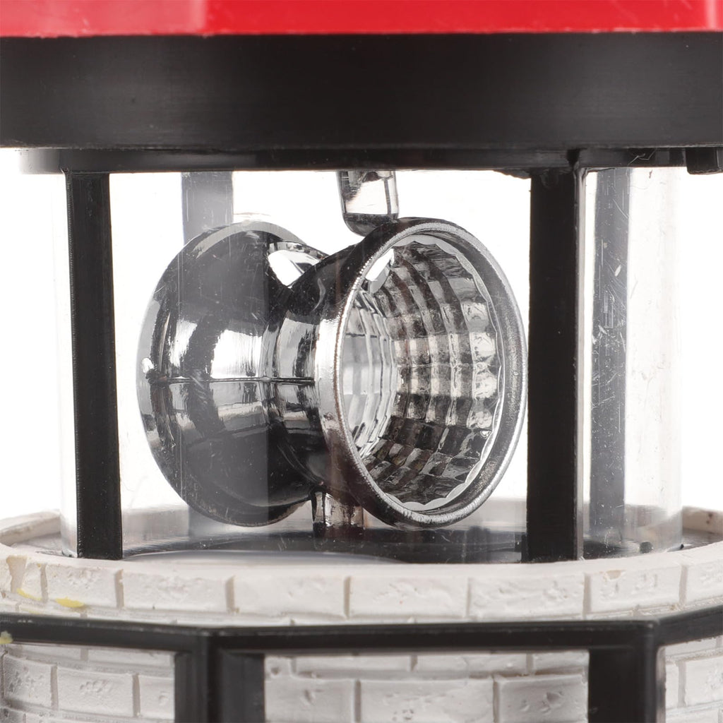 Solar Powered Rotating Lighthouse Figurine Red Resin Metal Landscape Light with LED V949079