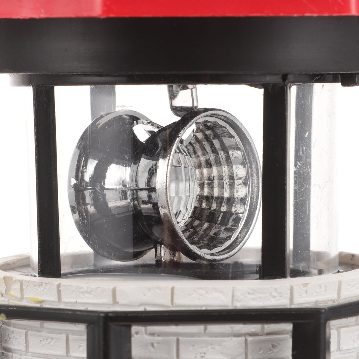 Solar Powered Rotating Lighthouse Figurine Red Resin Metal Landscape Light with LED V949079