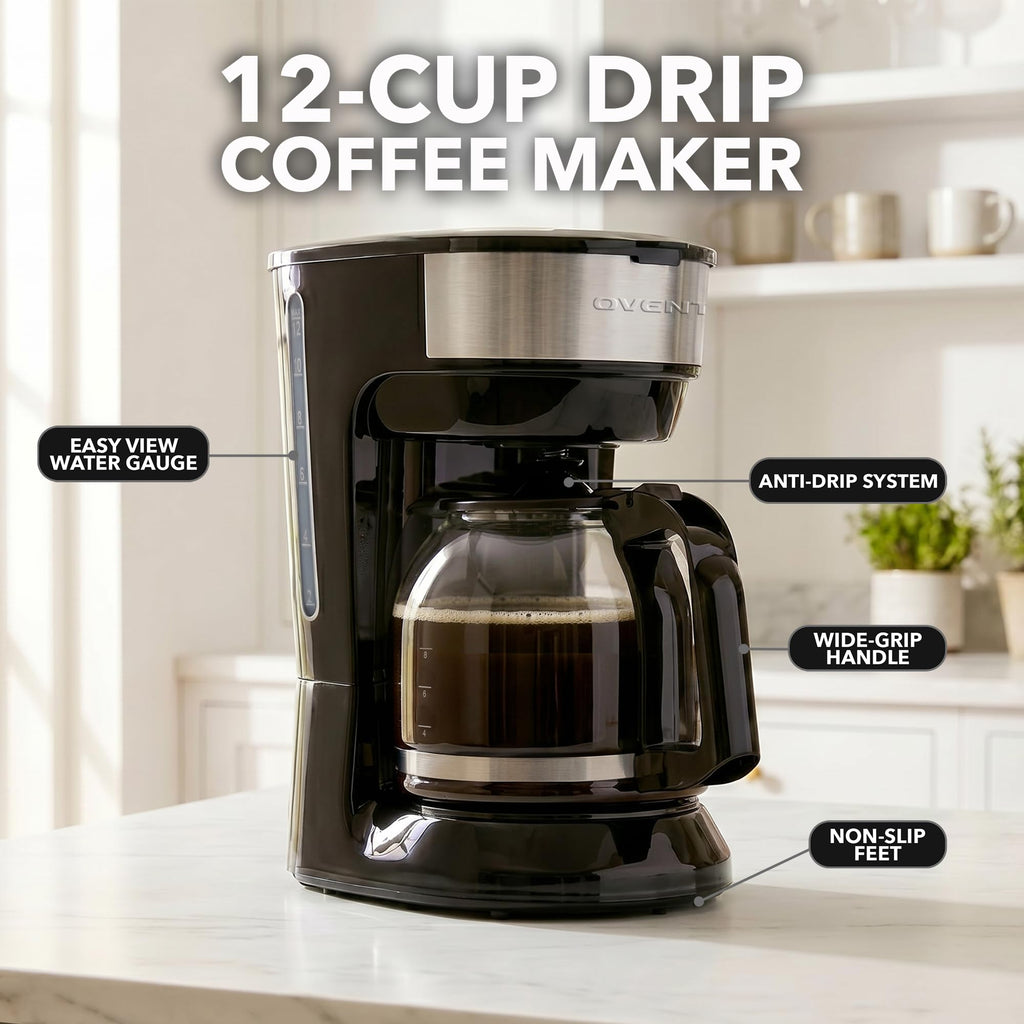 12-Cup Drip Coffee Maker with On/Off Switch, Black G459