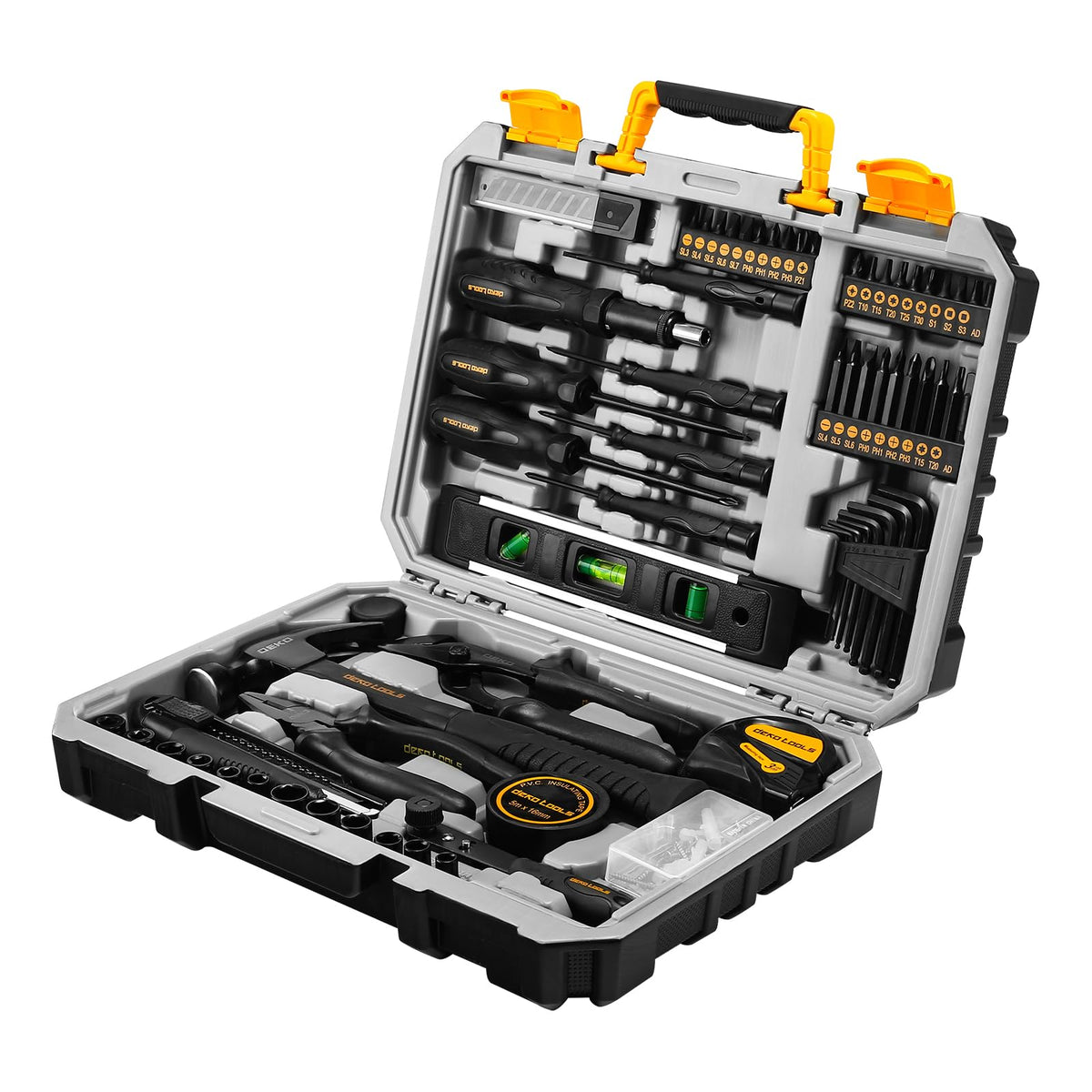 150 Piece General Household Hand Tool Kit with Plastic Toolbox Storage Case X3450