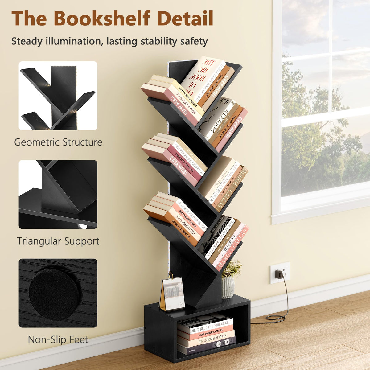 6 Tier Tree Bookshelf with Drawer and LED Lights B62635