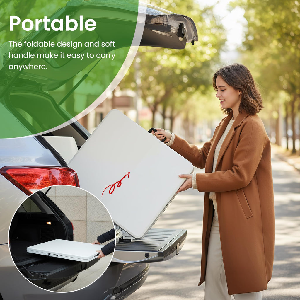 White Plastic Folding Table with Carry Handle Y3742