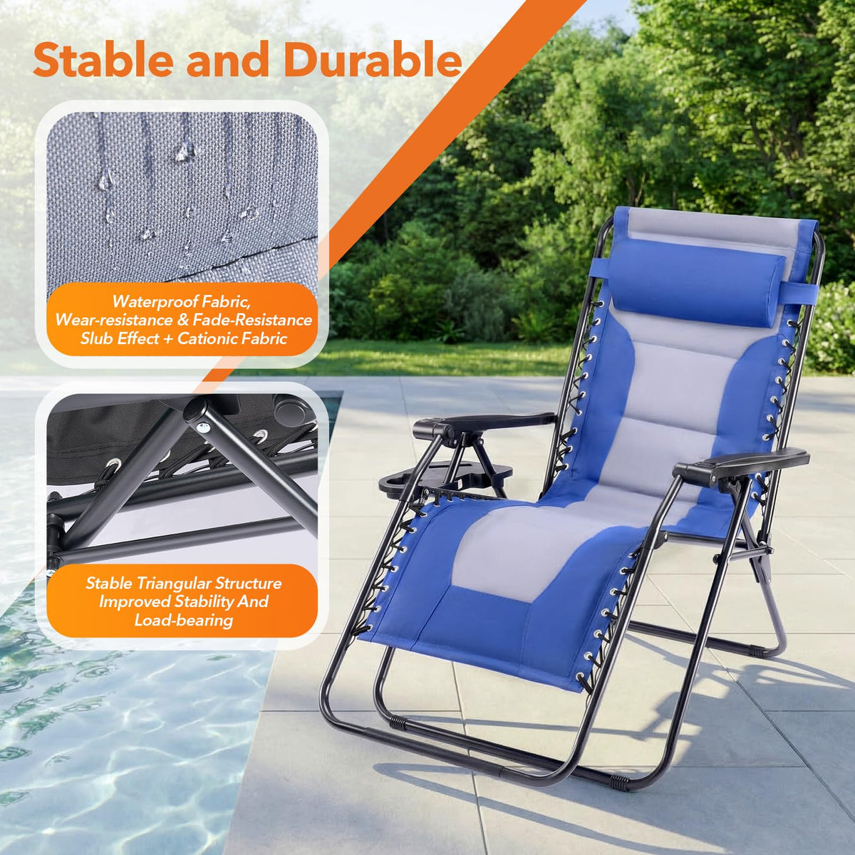 Oversized Padded Zero Gravity Lounge Chairs Set of 2 W30222