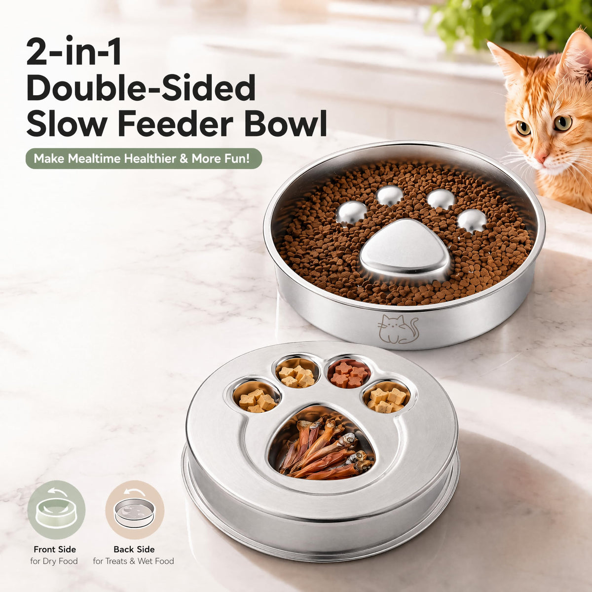 Stainless Steel Slow Feeder Cat Bowl Z4967