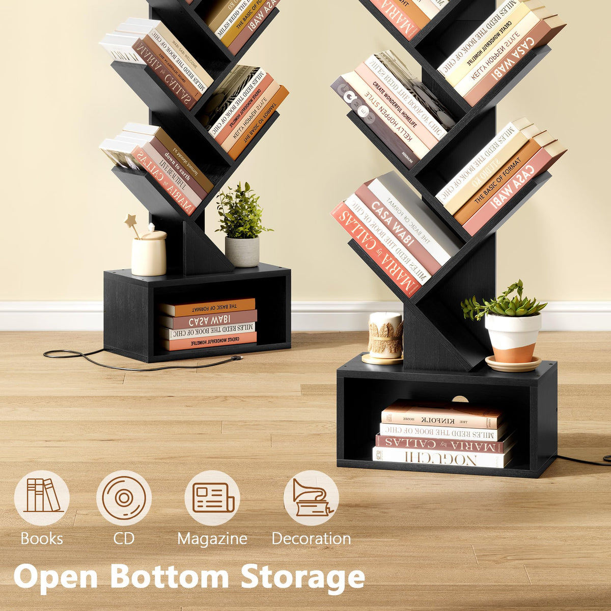 6 Tier Tree Bookshelf with Drawer and LED Lights B62635