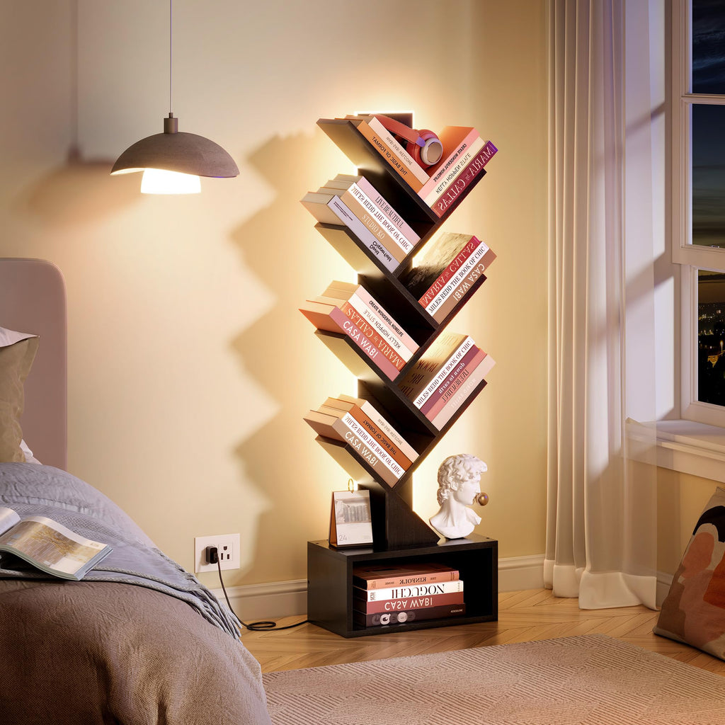 6 Tier Tree Bookshelf with Drawer and LED Lights B62635