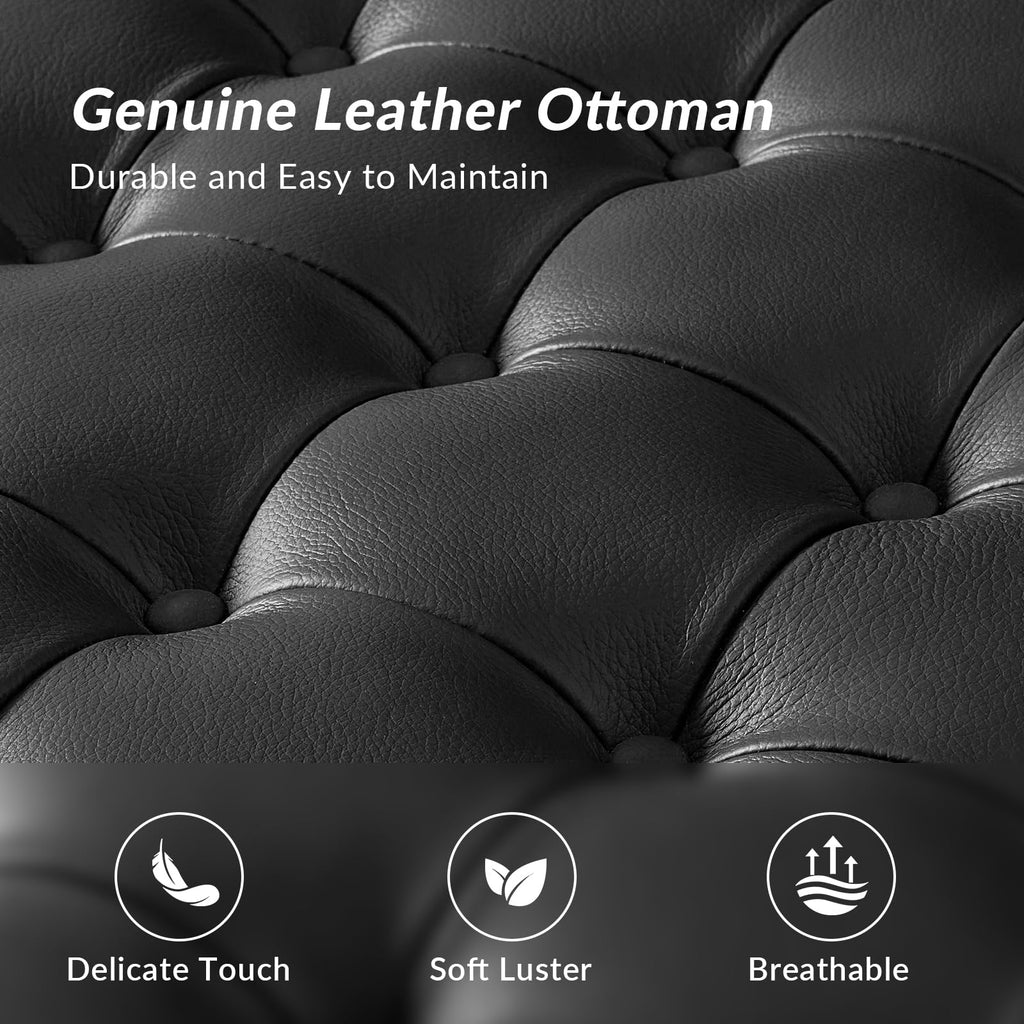 36" Genuine Leather Square Tufted Ottoman Q655783