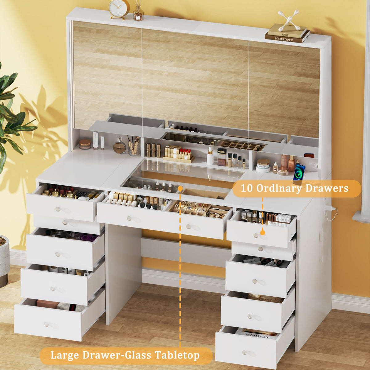 White Vanity Desk with Mirror and Lights V382