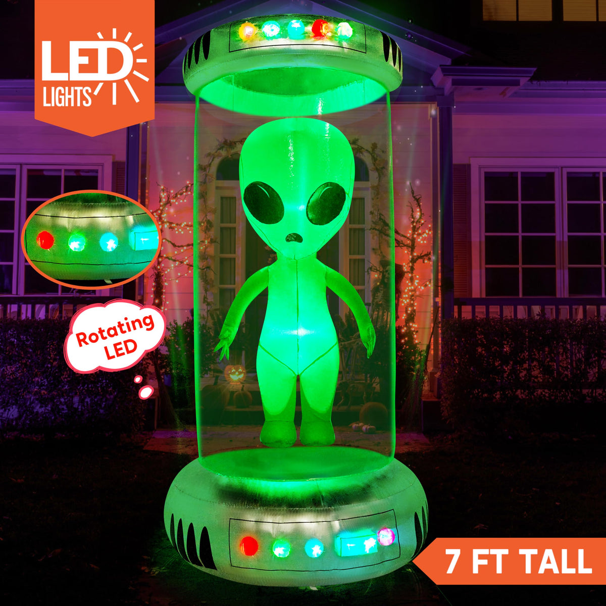 7 ft Tall Halloween Inflatable Alien Decoration with Animated LEDs B5540