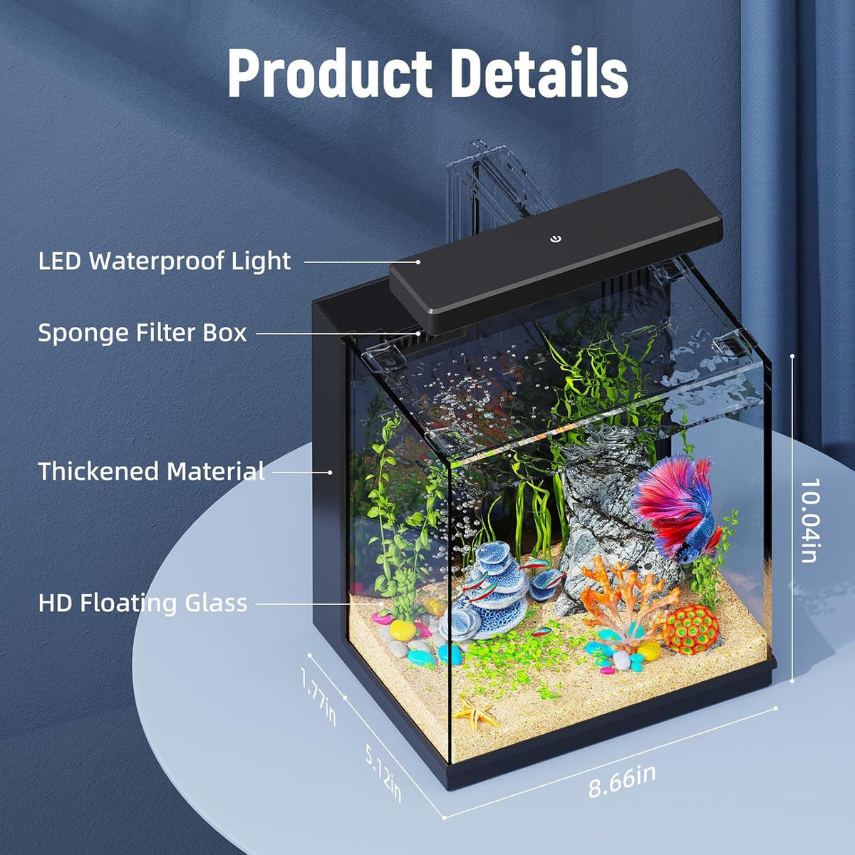 2 Gallon All-in-One Aquarium Kit with Filtration & LED Light C73300