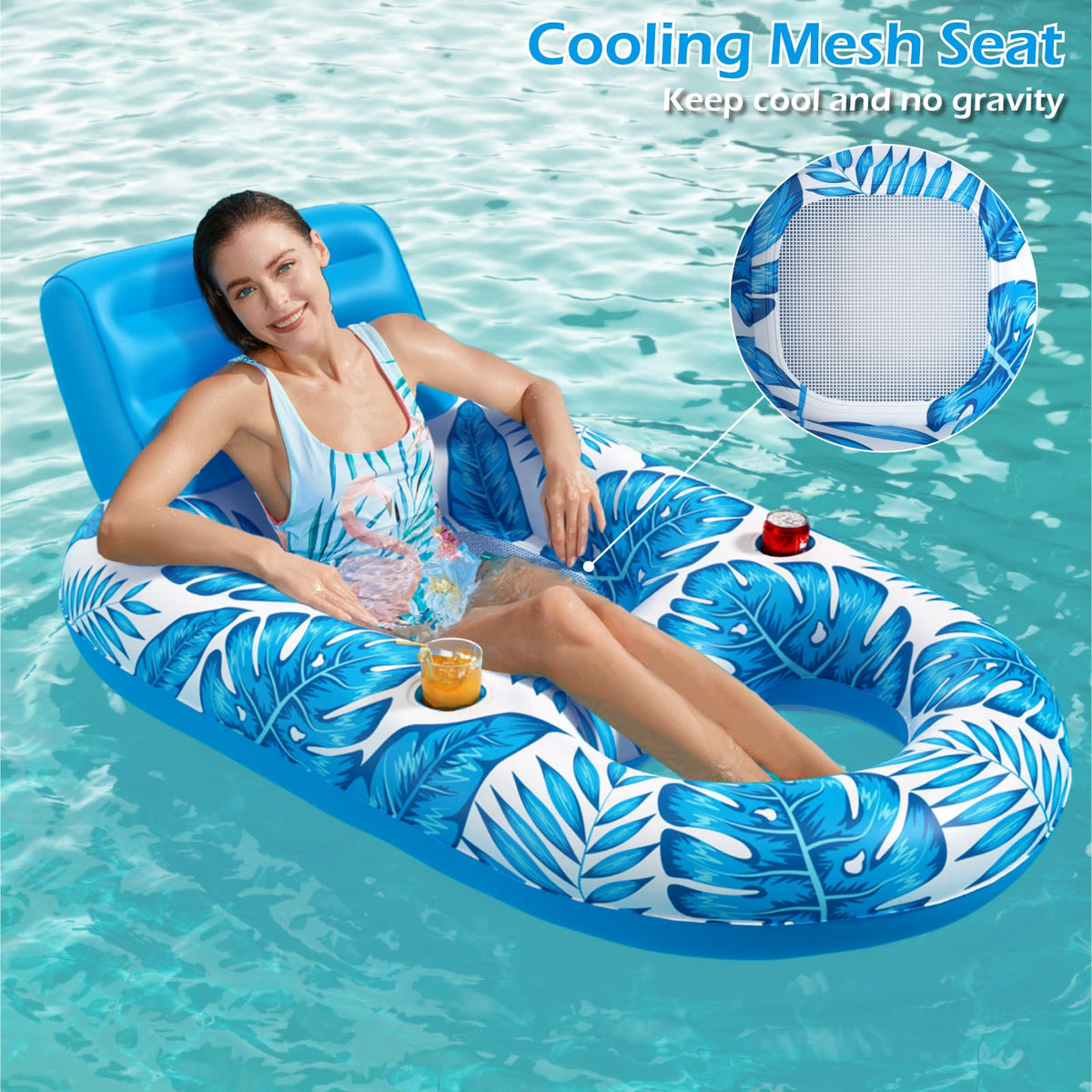Inflatable Pool Float Lounger with Cup Holders Y951163