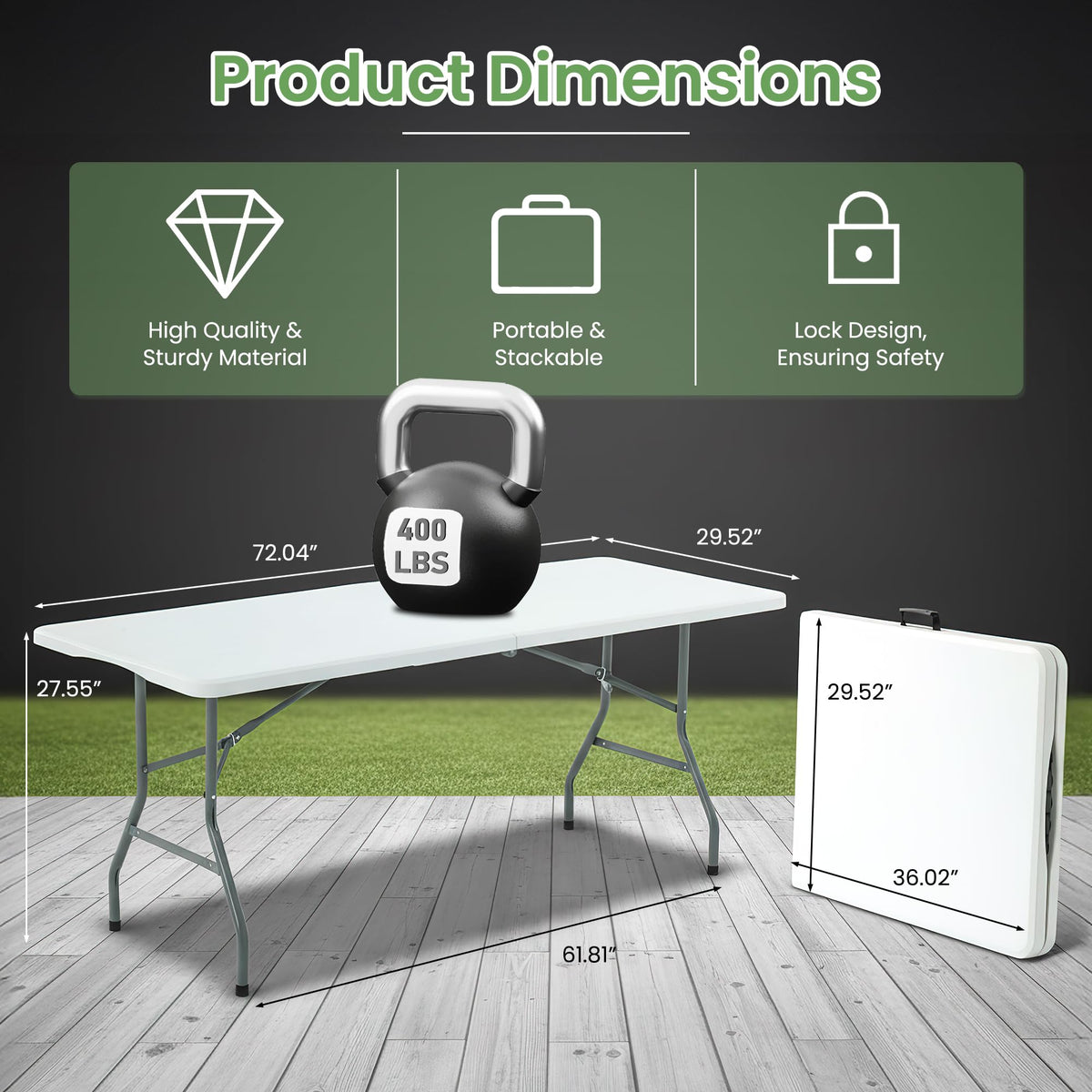 White Plastic Folding Table with Carry Handle Y3742