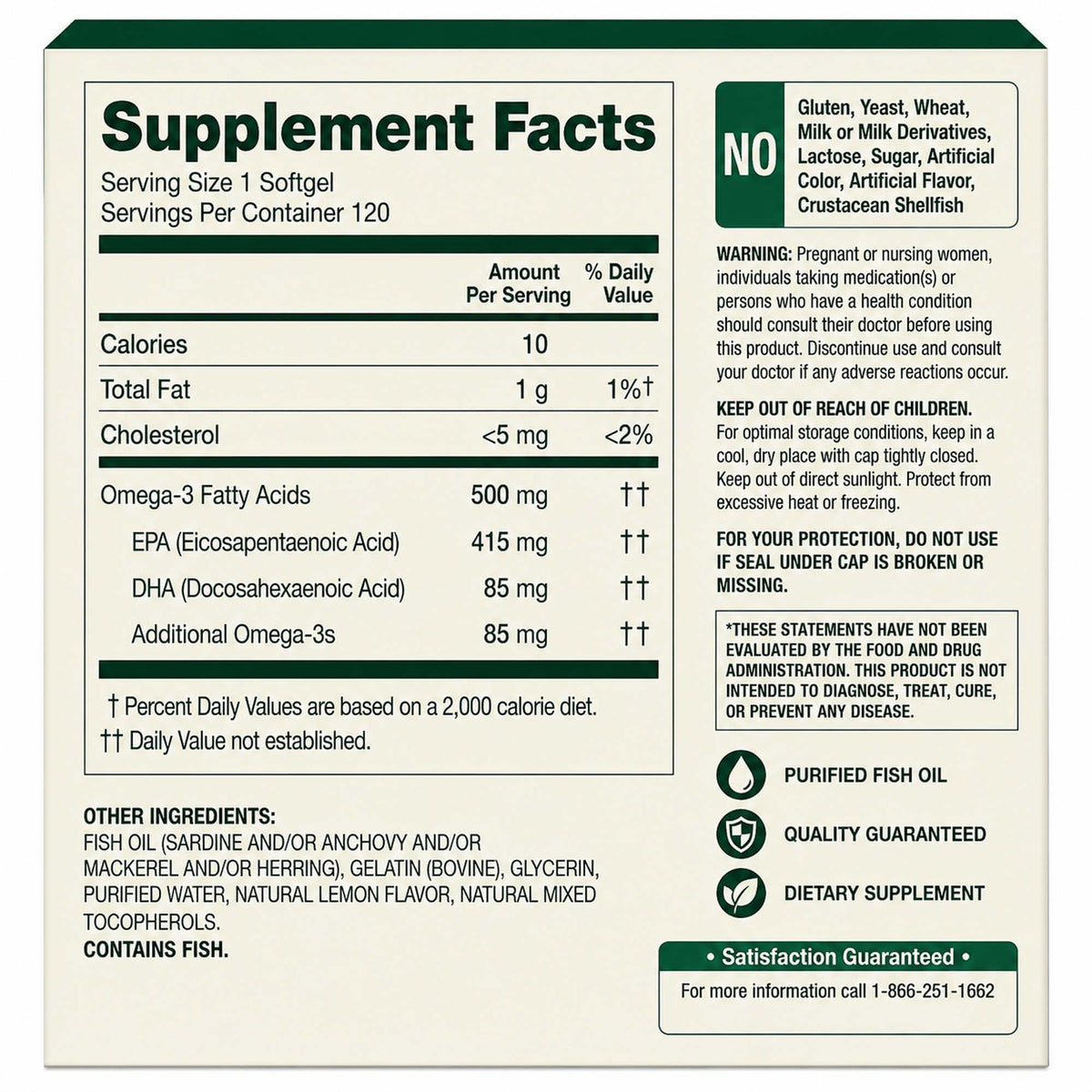 Omega-3 Fish Oil 500 mg 120 Count SoftGels Dietary Supplement Q173