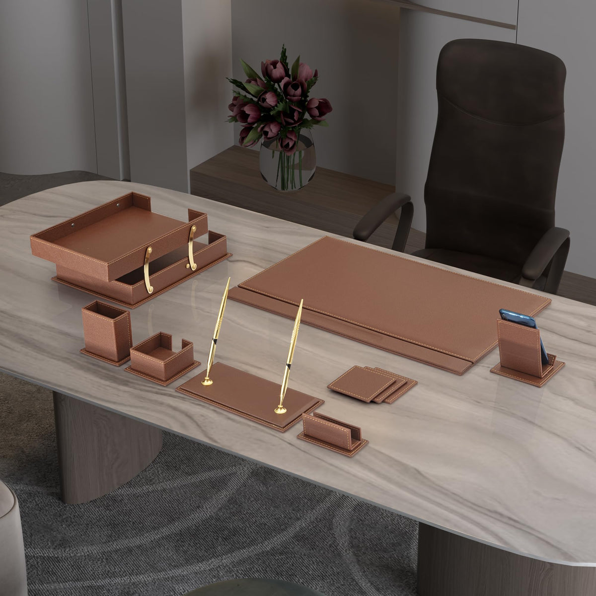12-Piece Leather Desk Organizer Set Y4385