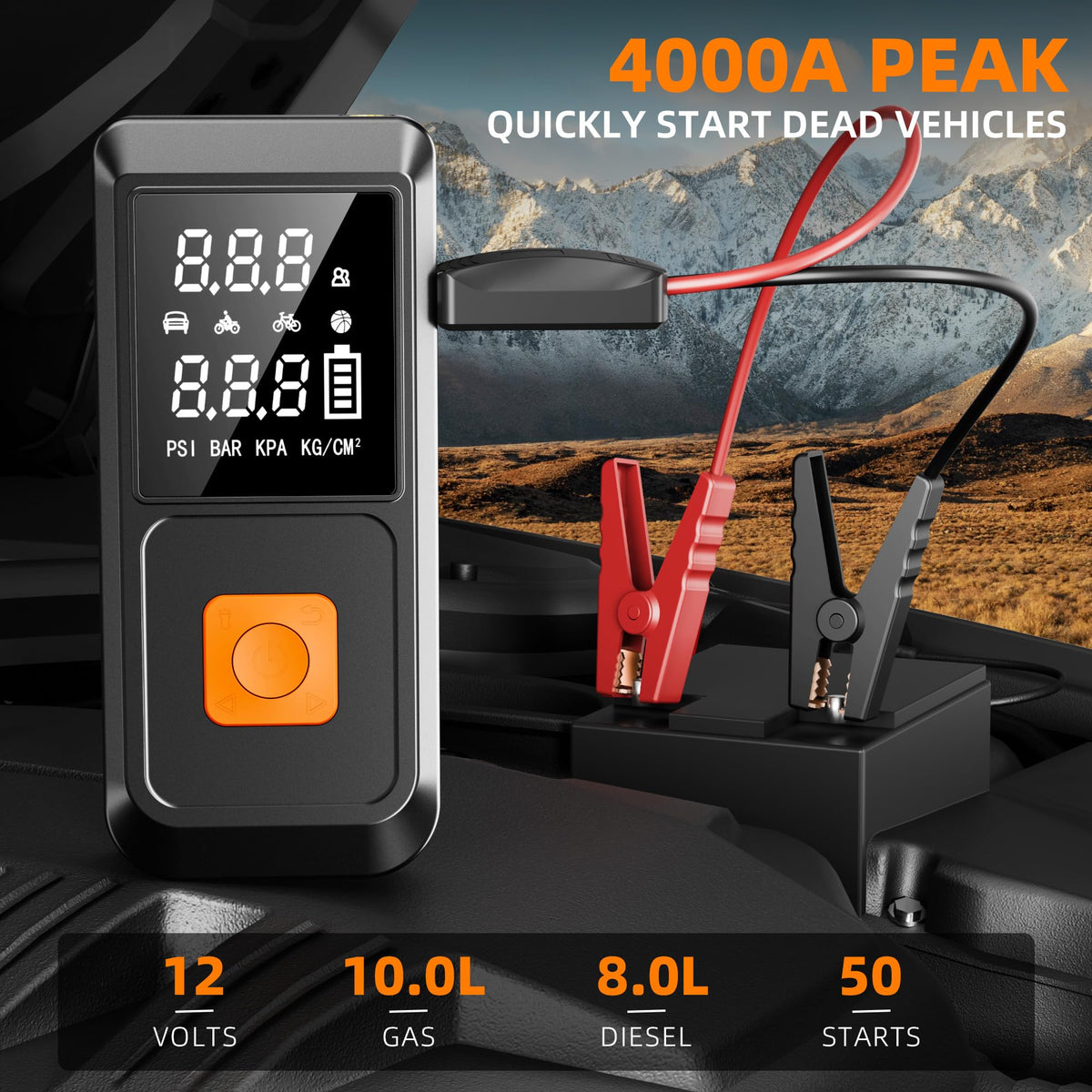 Car Battery Jump Starter with Air Compressor 4000A 150PSI 20000mAh F7205