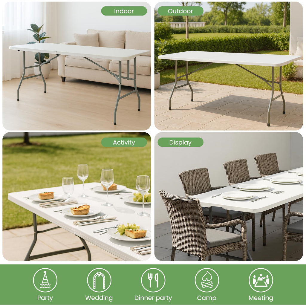 White Plastic Folding Table with Carry Handle Y3742