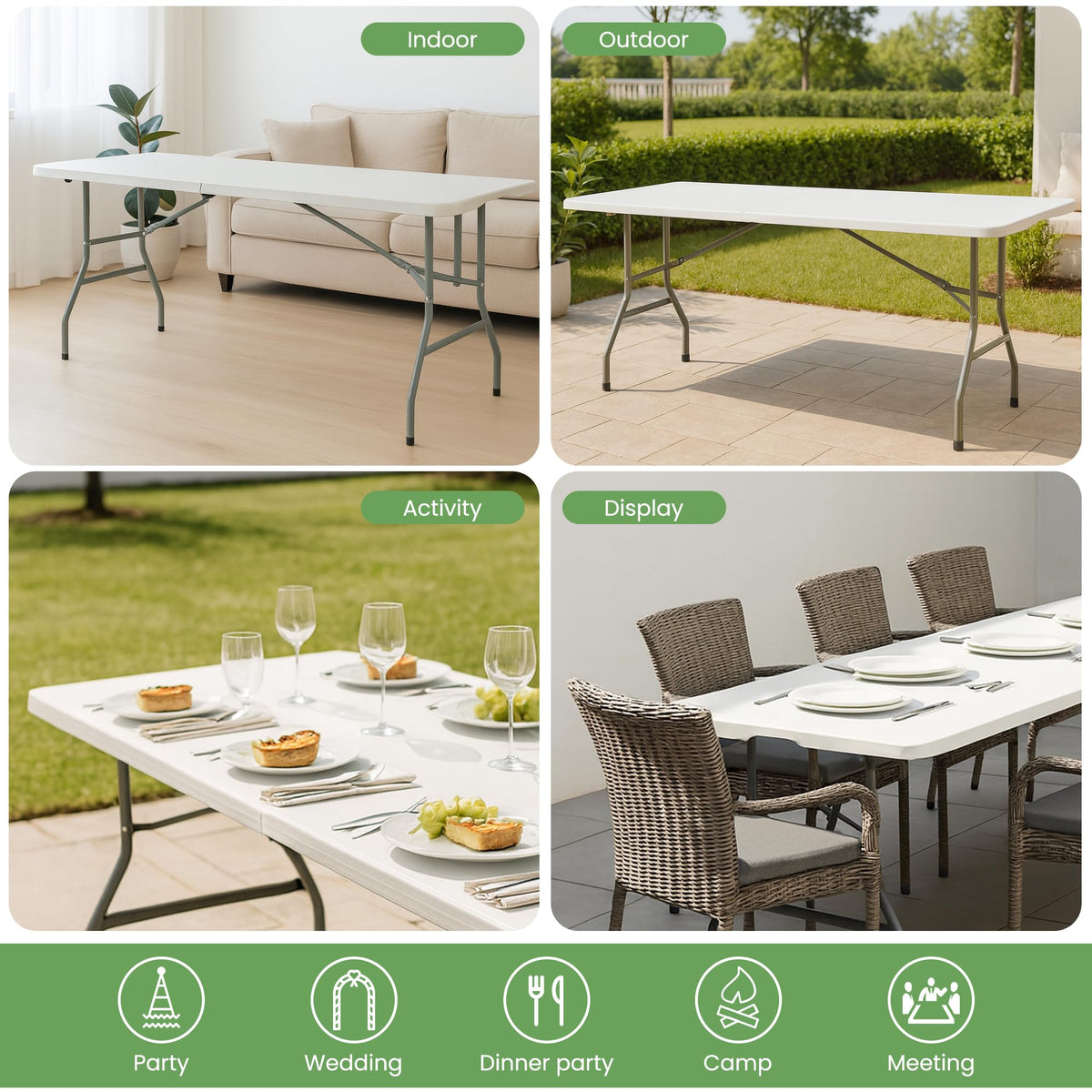 White Plastic Folding Table with Carry Handle Y3742