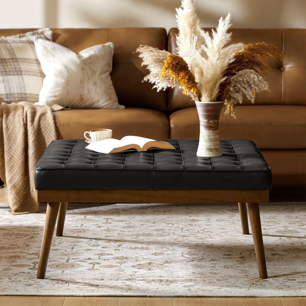 36" Genuine Leather Square Tufted Ottoman Q655783