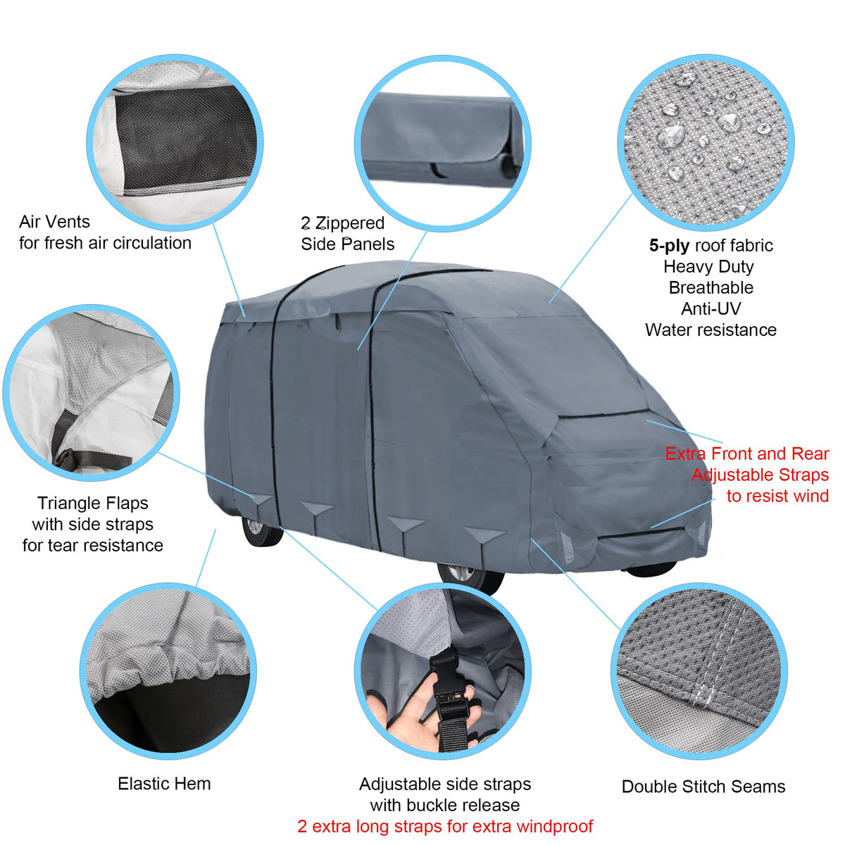 Class B RV Cover 17-20ft Water-Resistance Heavy Duty Multi-Layer Top R2282
