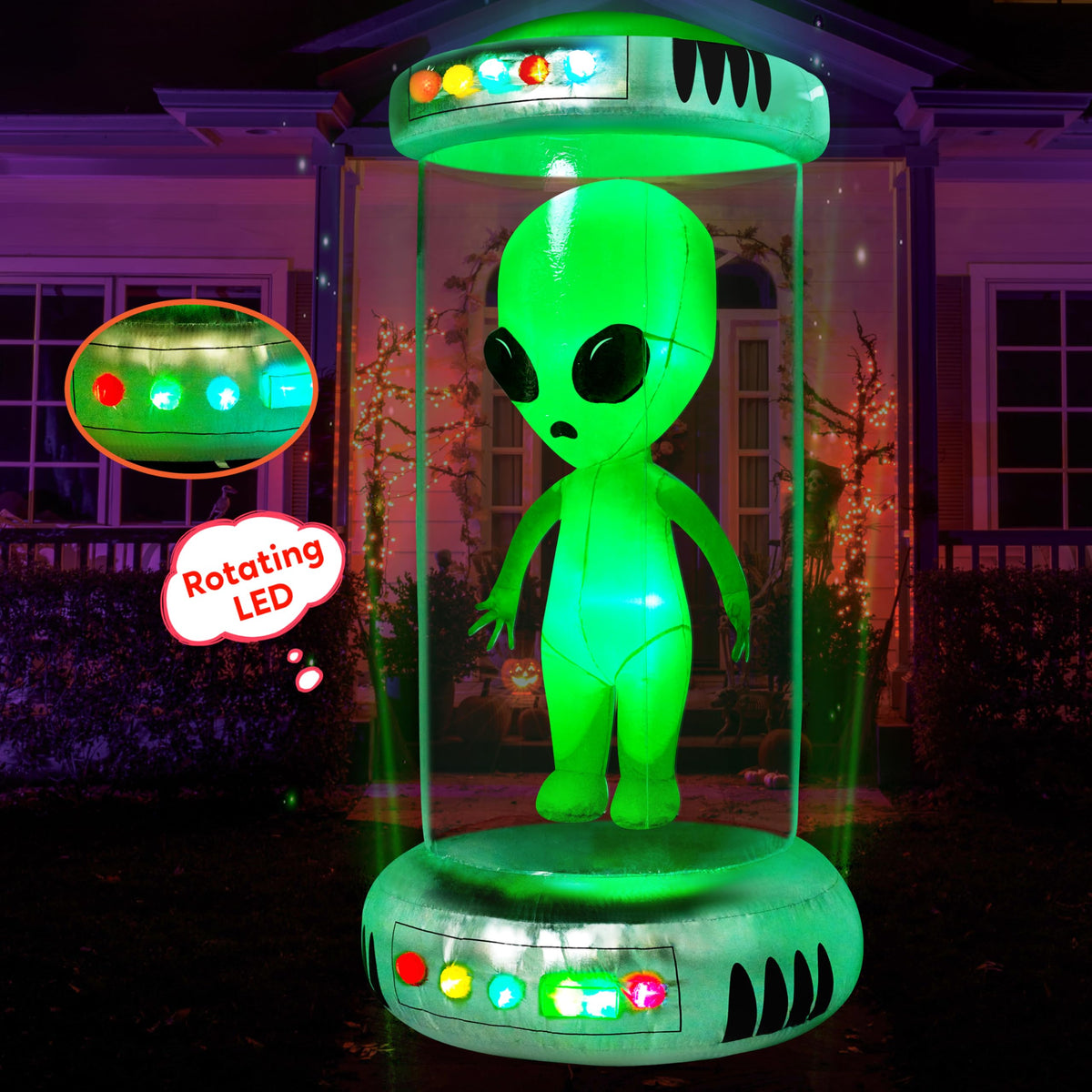 7 ft Tall Halloween Inflatable Alien Decoration with Animated LEDs B5540