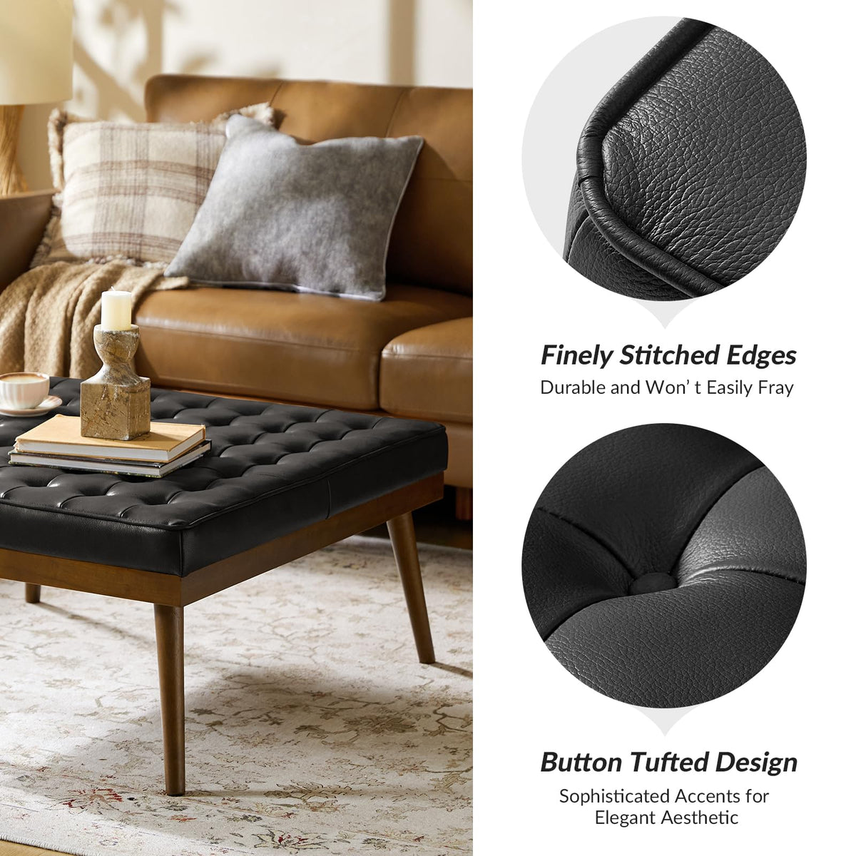 36" Genuine Leather Square Tufted Ottoman Q655783