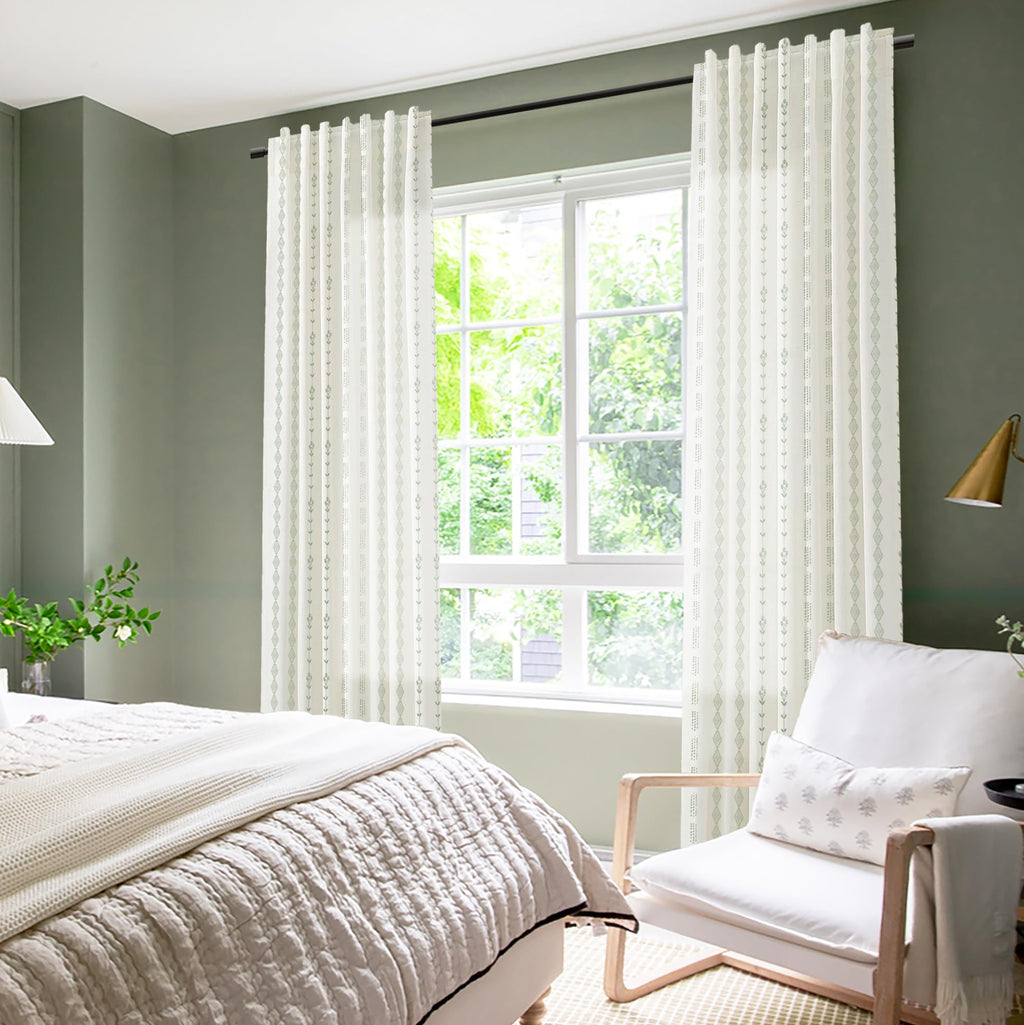 Green Striped Sheer Curtains 96 Inches Long Q847