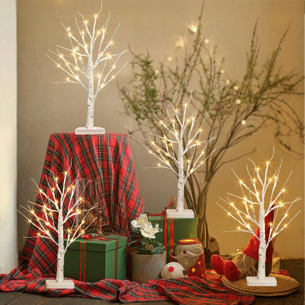22" White Birch Tabletop Tree with LED Lights (4PK) D894175